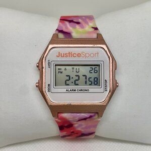 Justice sports digital women watch 33mm alarm chrono pink silicone band running